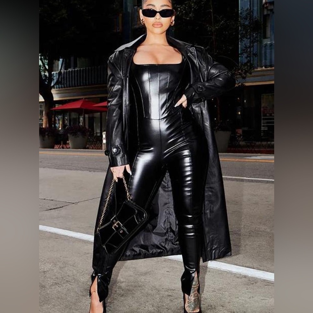 Fashion Nova Faux Black Sleeveless Leather Jumpsuit Medium